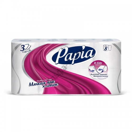 Туалетная бумага Papia 3-слойная белая (8 рулона в упаковке)